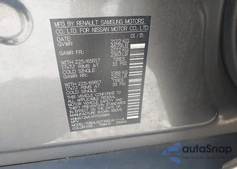 2015 Nissan Rogue Sv из США, поврежденный, VIN KNMAT2MVXFP533891